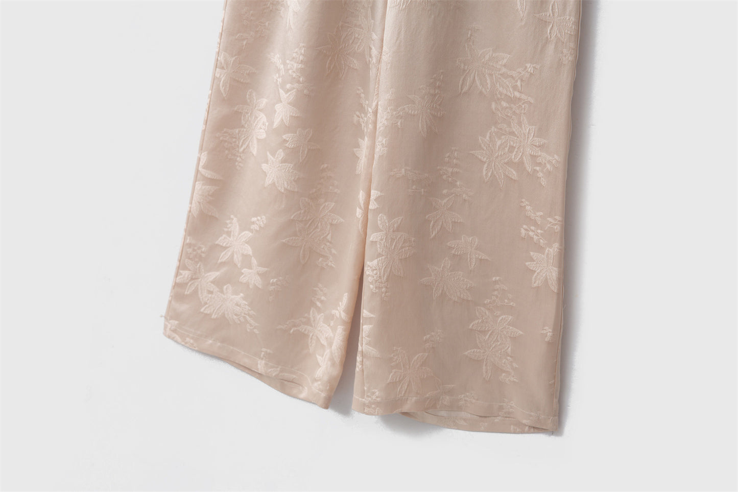 Silk Flower Crown Satin Stand Collar Suit Women 100% Silk Jacquard Vest Wide Leg Pants Two-piece Suit