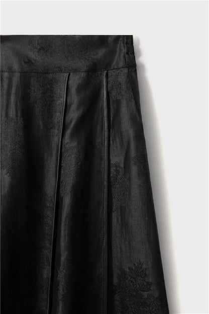 Mulberry silk shantung yarn jacquard elastic high waist wide swing skirt