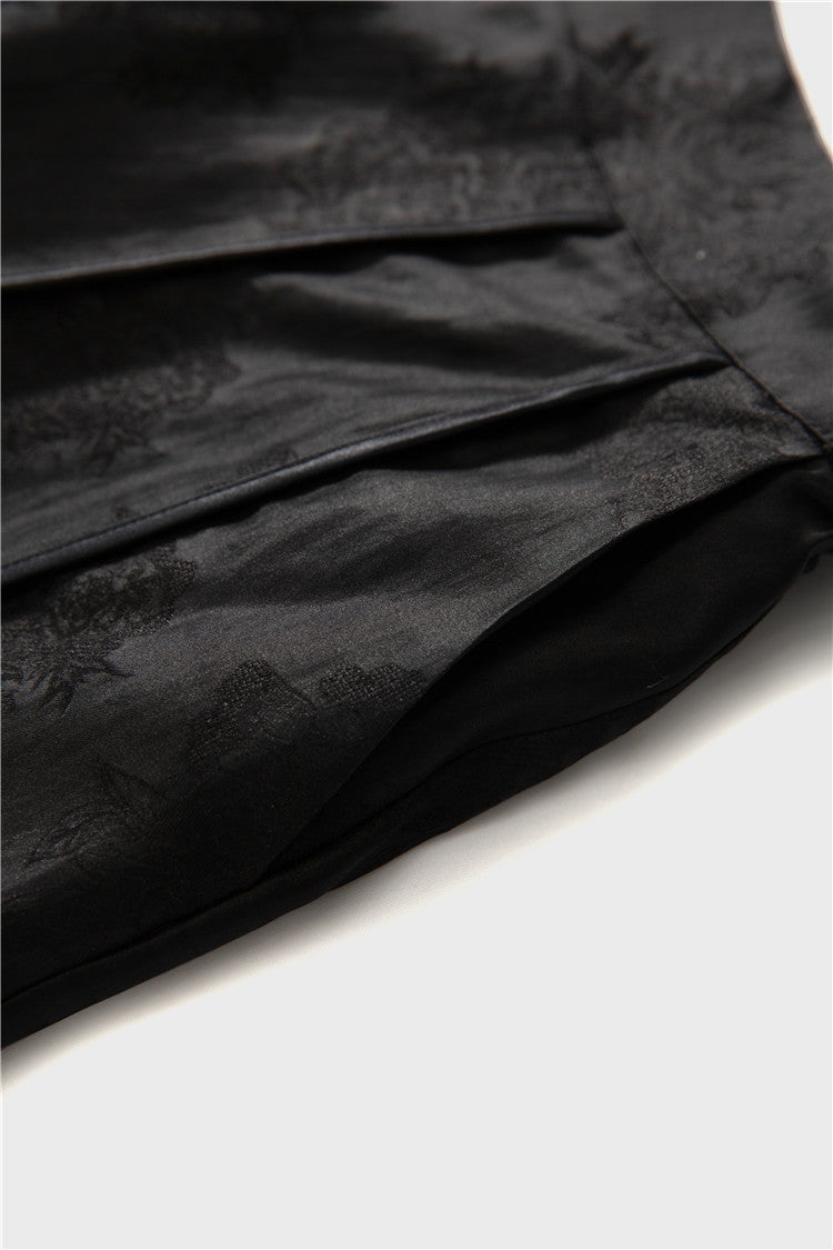 Mulberry silk shantung yarn jacquard elastic high waist wide swing skirt