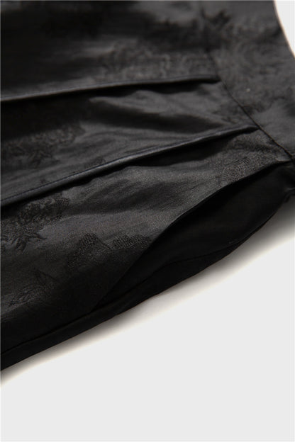 Mulberry silk shantung yarn jacquard elastic high waist wide swing skirt
