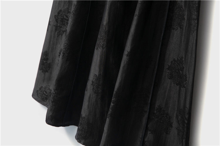 Mulberry silk shantung yarn jacquard elastic high waist wide swing skirt