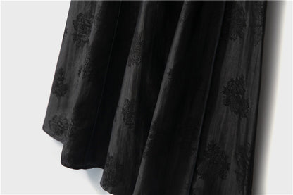 Mulberry silk shantung yarn jacquard elastic high waist wide swing skirt