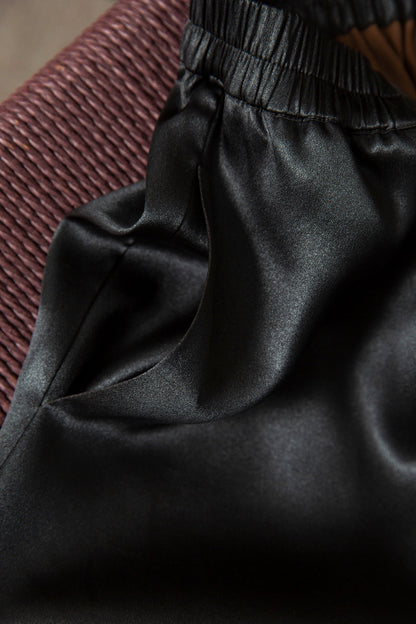 Silk Xiangyunsha leather glossy old material silk wide-leg pants