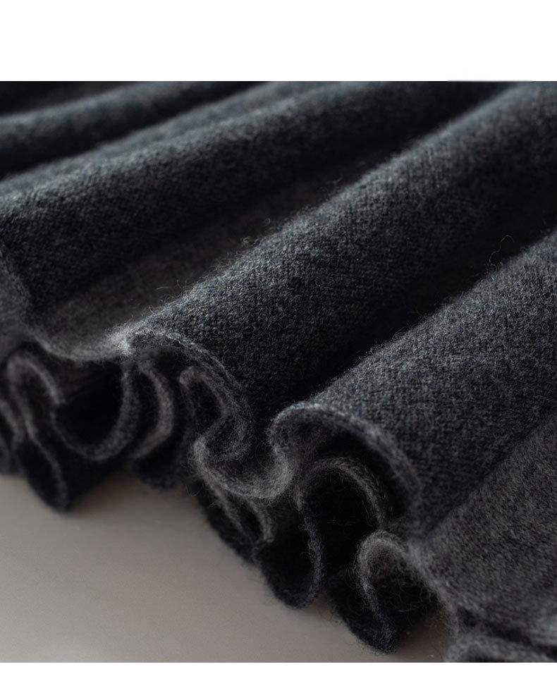 A-version pleated heavyweight thickened two-tone cashmere knitted skirt