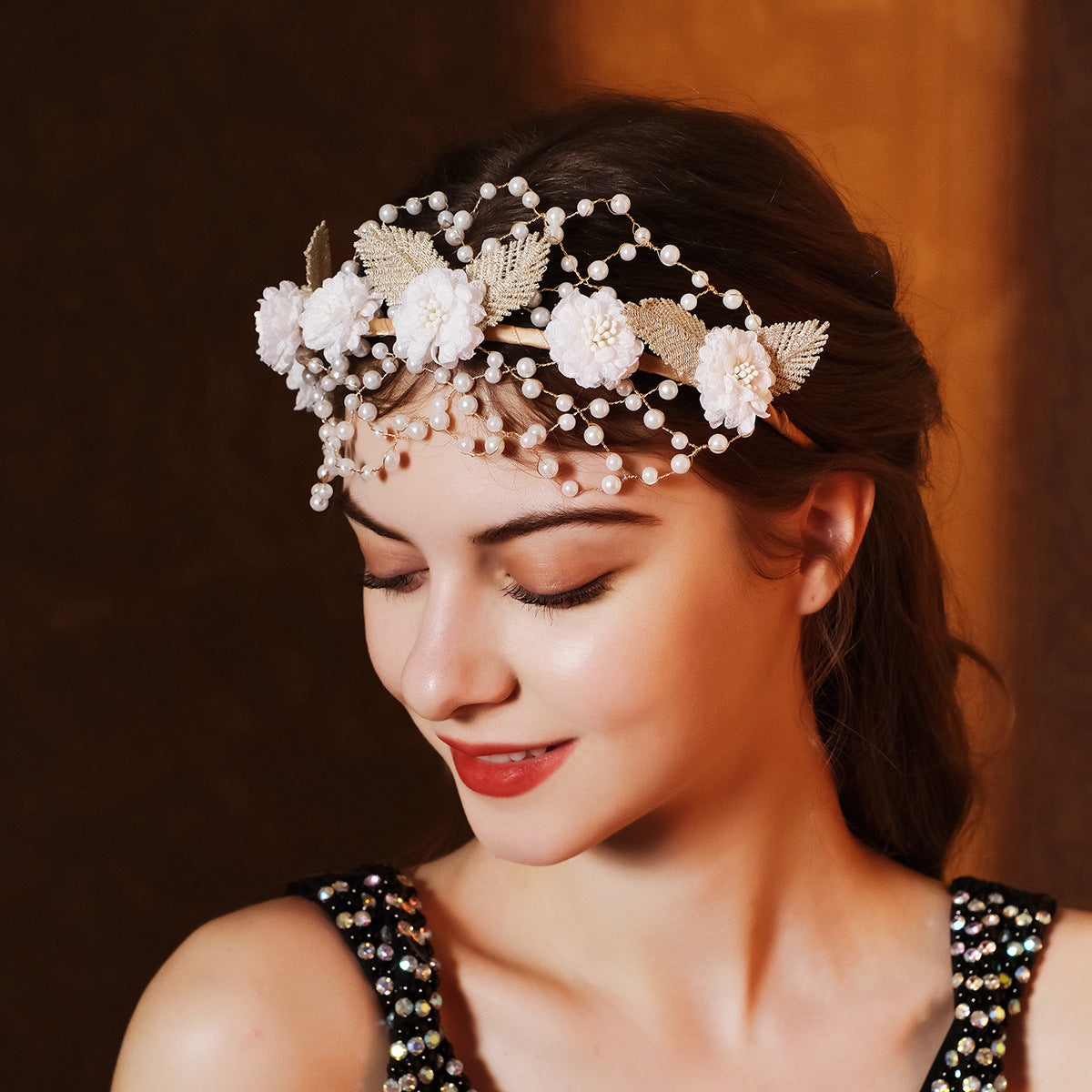 Handmade beaded pearl headband