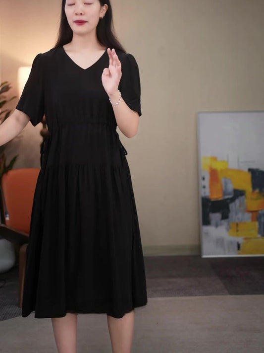 100 mulberry silk solid color Hepburn little black dress