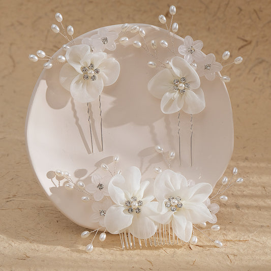 Simulation fabric flower handmade hair comb