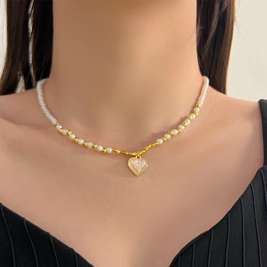 Natural freshwater pearl necklace baroque pearl heart pendant