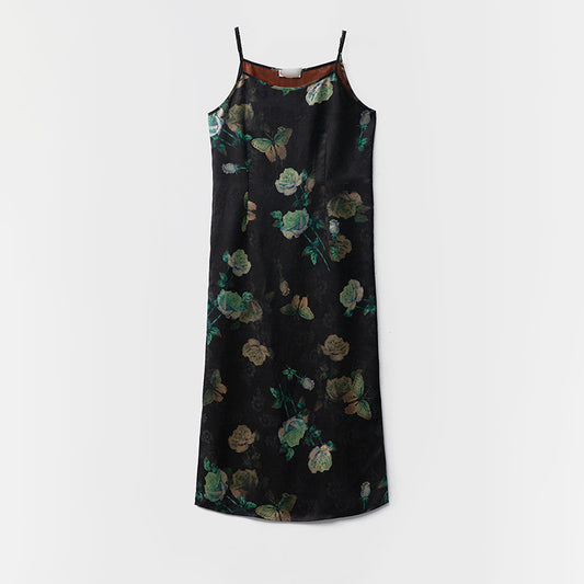 Mulberry silk side zipper bottoming suspender dress
