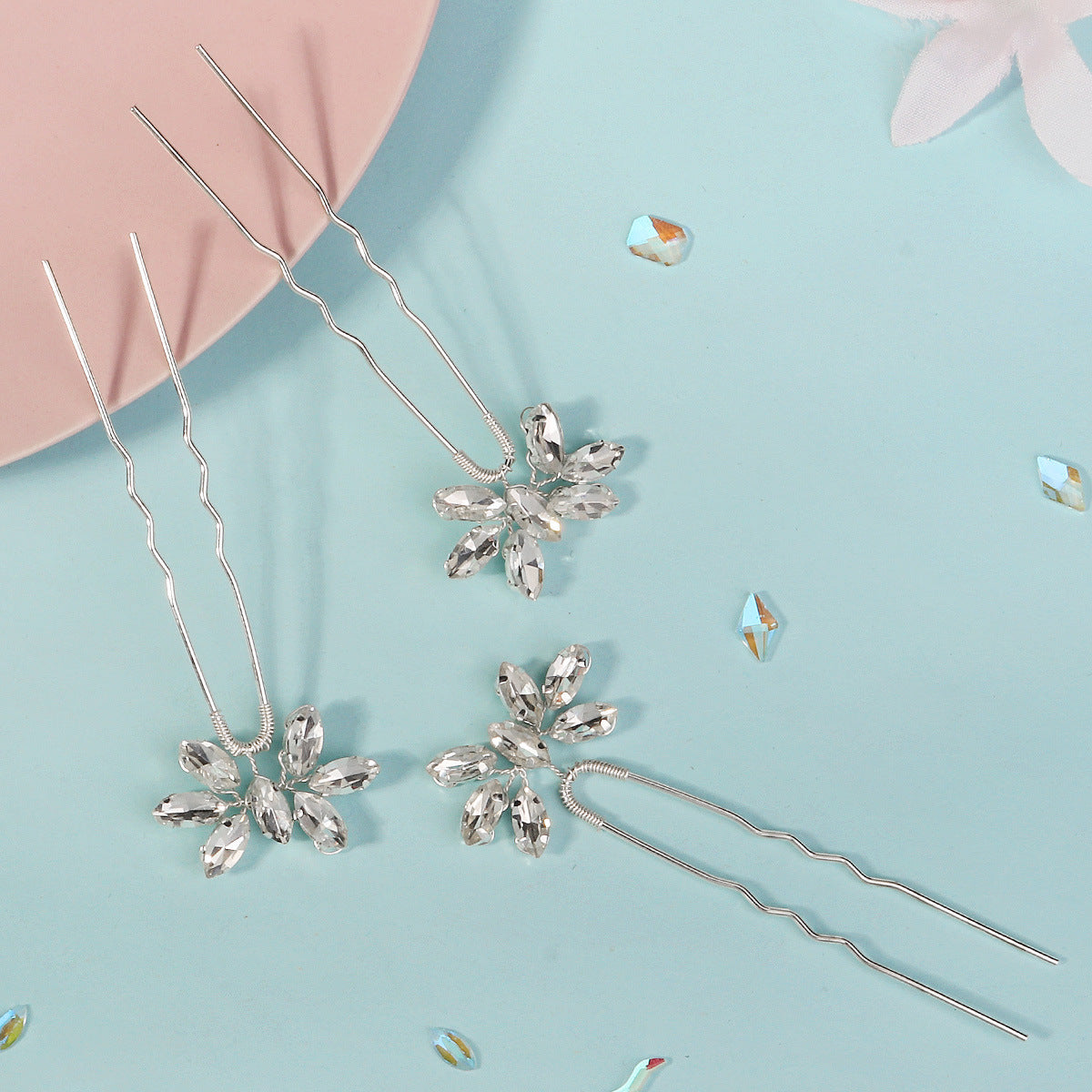 Crystal Rhinestone Flower Hair Clip Comb