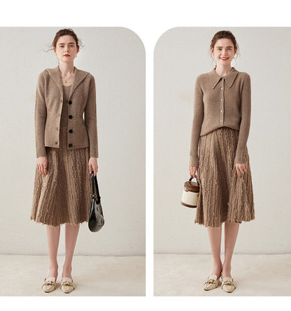New cashmere women's knitted umbrella skirt mid-length tassel skirt