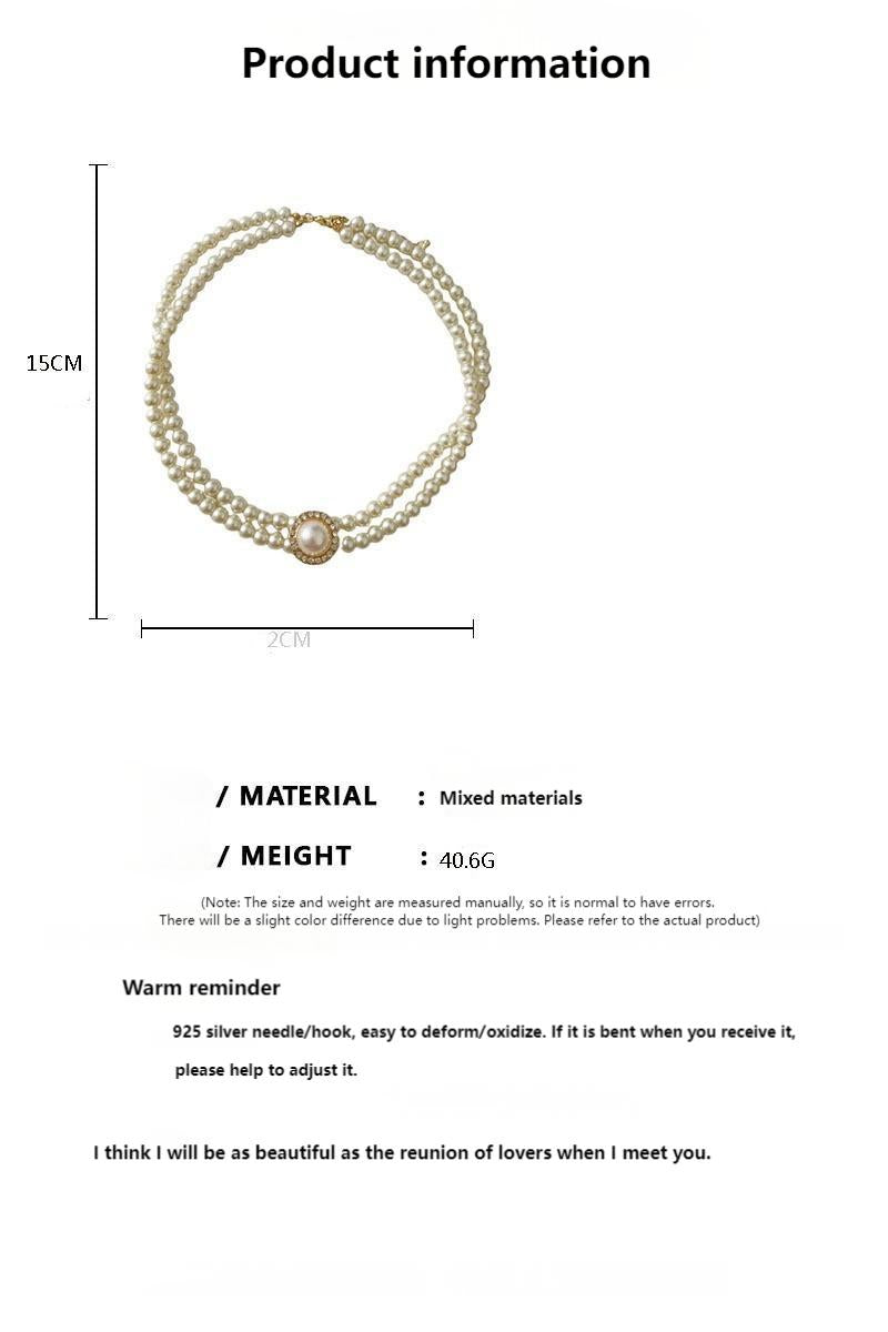 Double pearl necklace high imitation shell pearl color-preserving electroplating fashionable versatile necklace