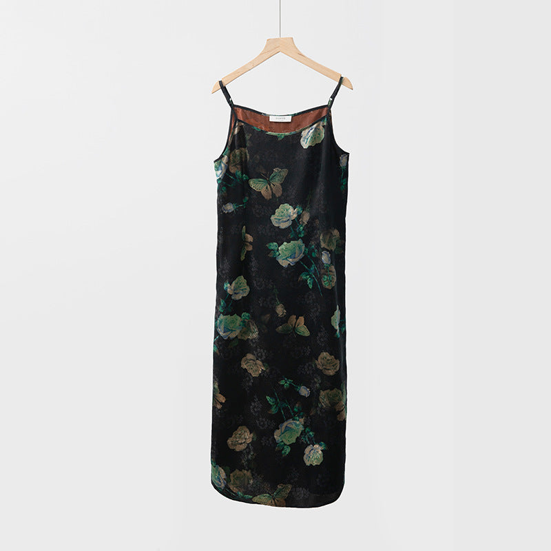 Mulberry silk side zipper bottoming suspender dress