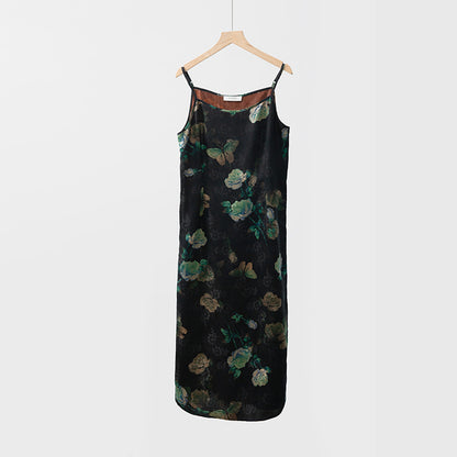 Mulberry silk side zipper bottoming suspender dress