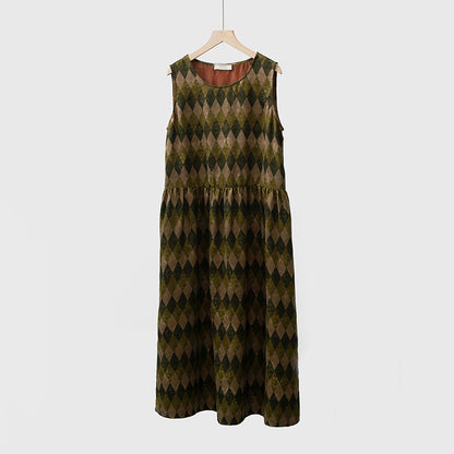 Silk Xiangyunsha round neck with pockets printed loose vest skirt for women new mulberry silk long vest skirt