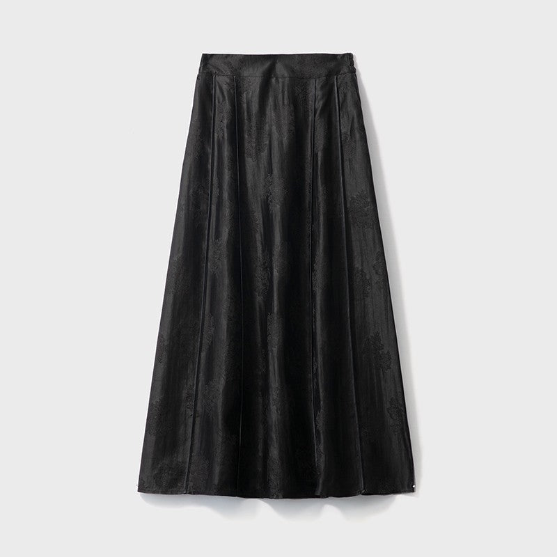 Mulberry silk shantung yarn jacquard elastic high waist wide swing skirt