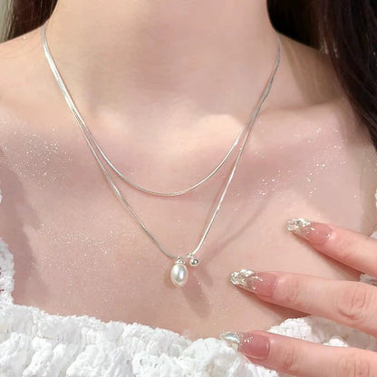 Simple double layer natural pearl necklace
