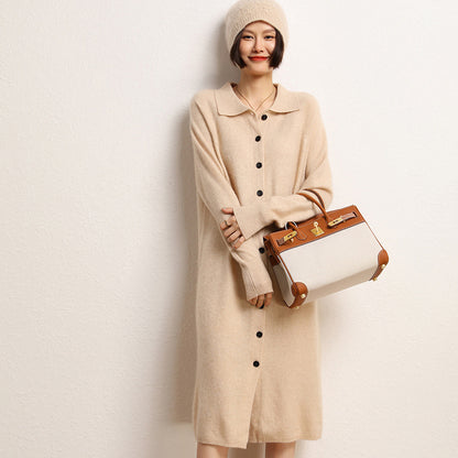 New autumn and winter loose POLO collar sweater dress