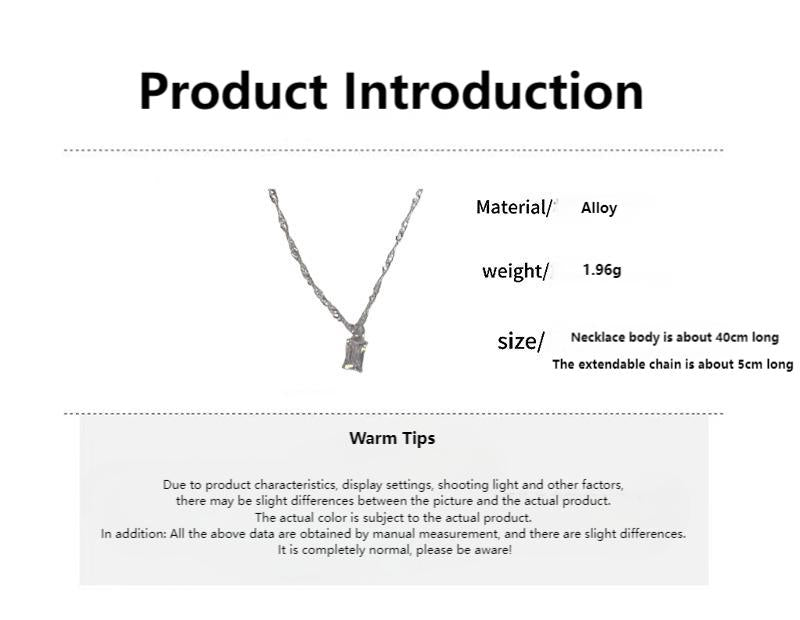 Transparent square rock sugar clavicle chain super shiny zircon pleated chain