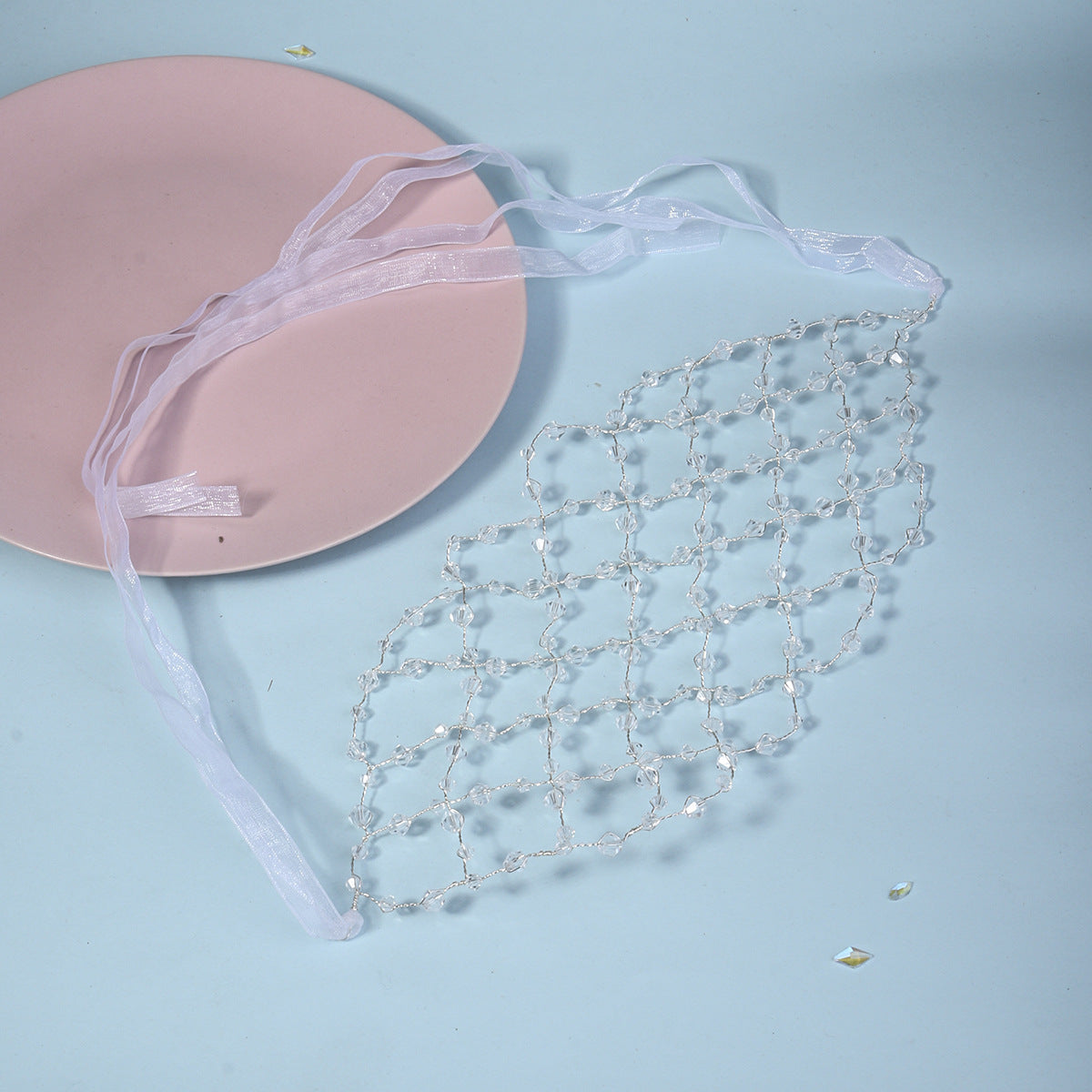 Handmade pearl mesh pressed hair headpiece
