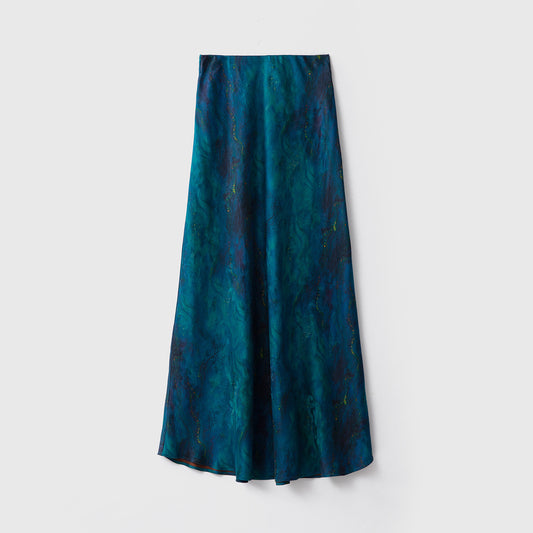 Silk flower Luo Xiangyun yarn skirt female deep sea blue fishtail skirt slim 100 mulberry silk dress skirt