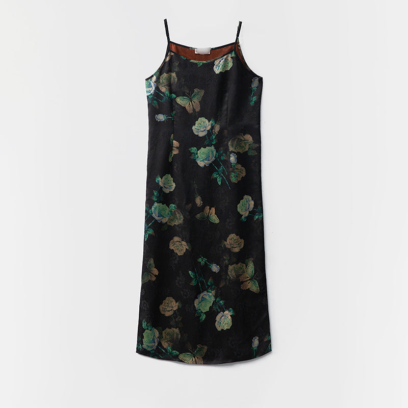 Mulberry silk side zipper bottoming suspender dress