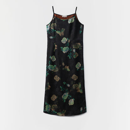 Mulberry silk side zipper bottoming suspender dress