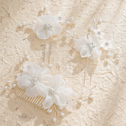 Simulation fabric flower handmade hair comb