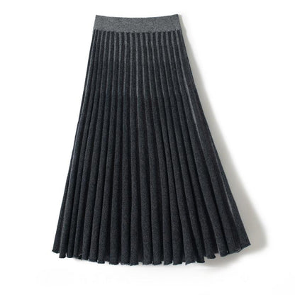 A-version pleated heavyweight thickened two-tone cashmere knitted skirt