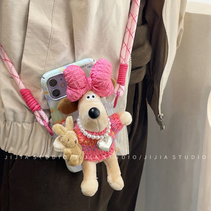 Cartoon cute girl head dog mobile phone back clip plush puppy diagonal pendant