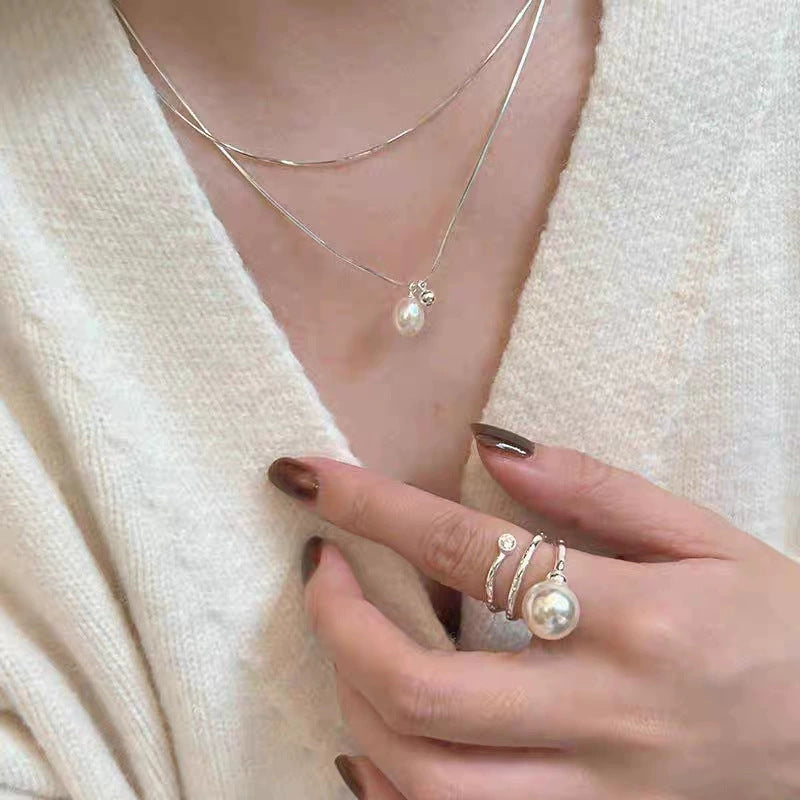 Simple double layer natural pearl necklace