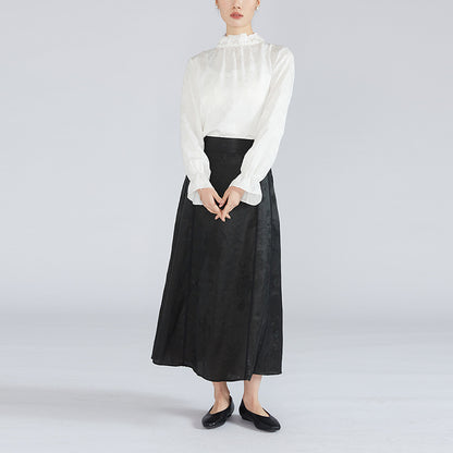 Mulberry silk shantung yarn jacquard elastic high waist wide swing skirt