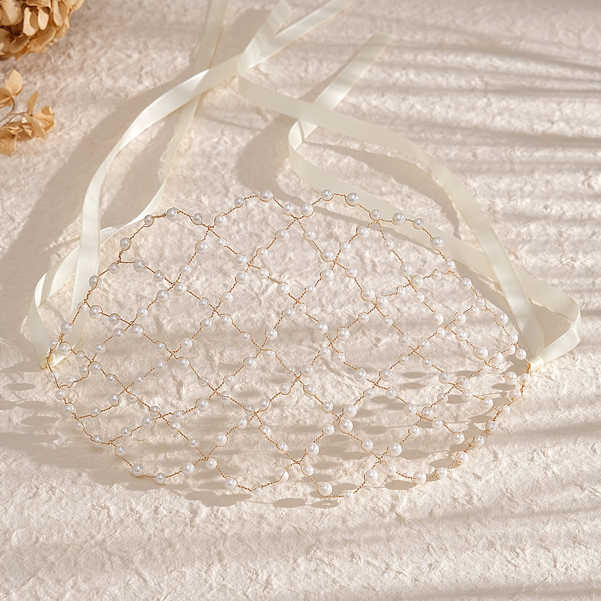 Handmade pearl mesh pressed hair headpiece