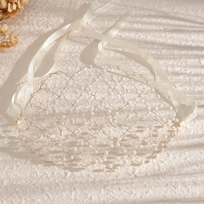 Handmade pearl mesh pressed hair headpiece