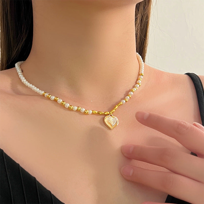 Natural freshwater pearl necklace baroque pearl heart pendant