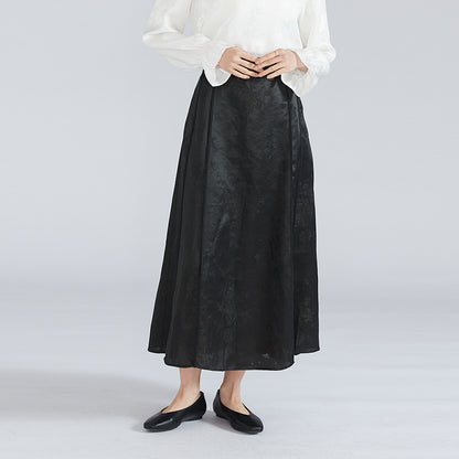Mulberry silk shantung yarn jacquard elastic high waist wide swing skirt