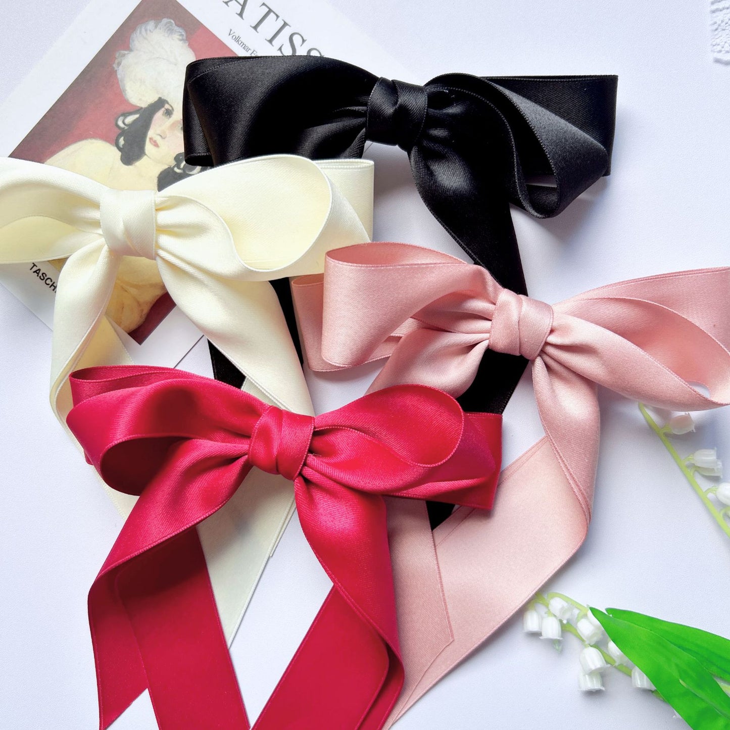 Girl hiding versatile bow ribbon hair clip