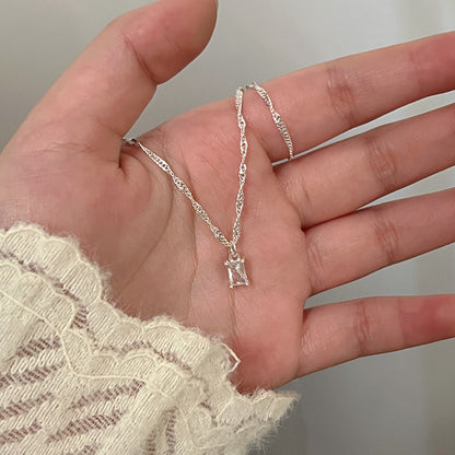 Transparent square rock sugar clavicle chain super shiny zircon pleated chain