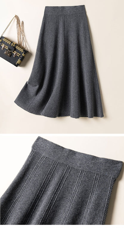 Autumn and Winter Women's Wool Knitted Skirt