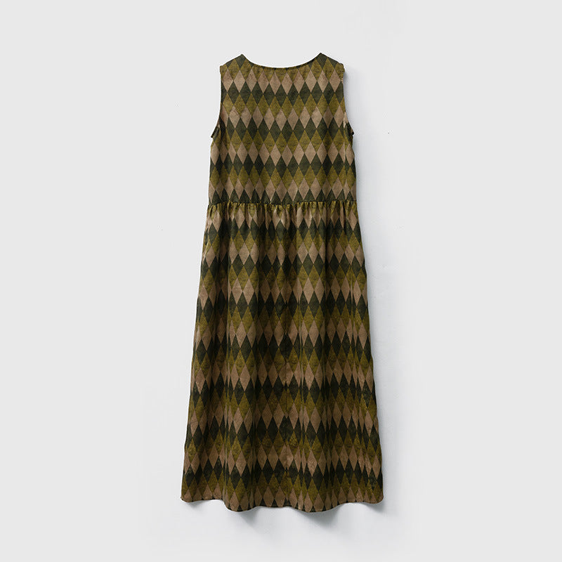 Silk Xiangyunsha round neck with pockets printed loose vest skirt for women new mulberry silk long vest skirt