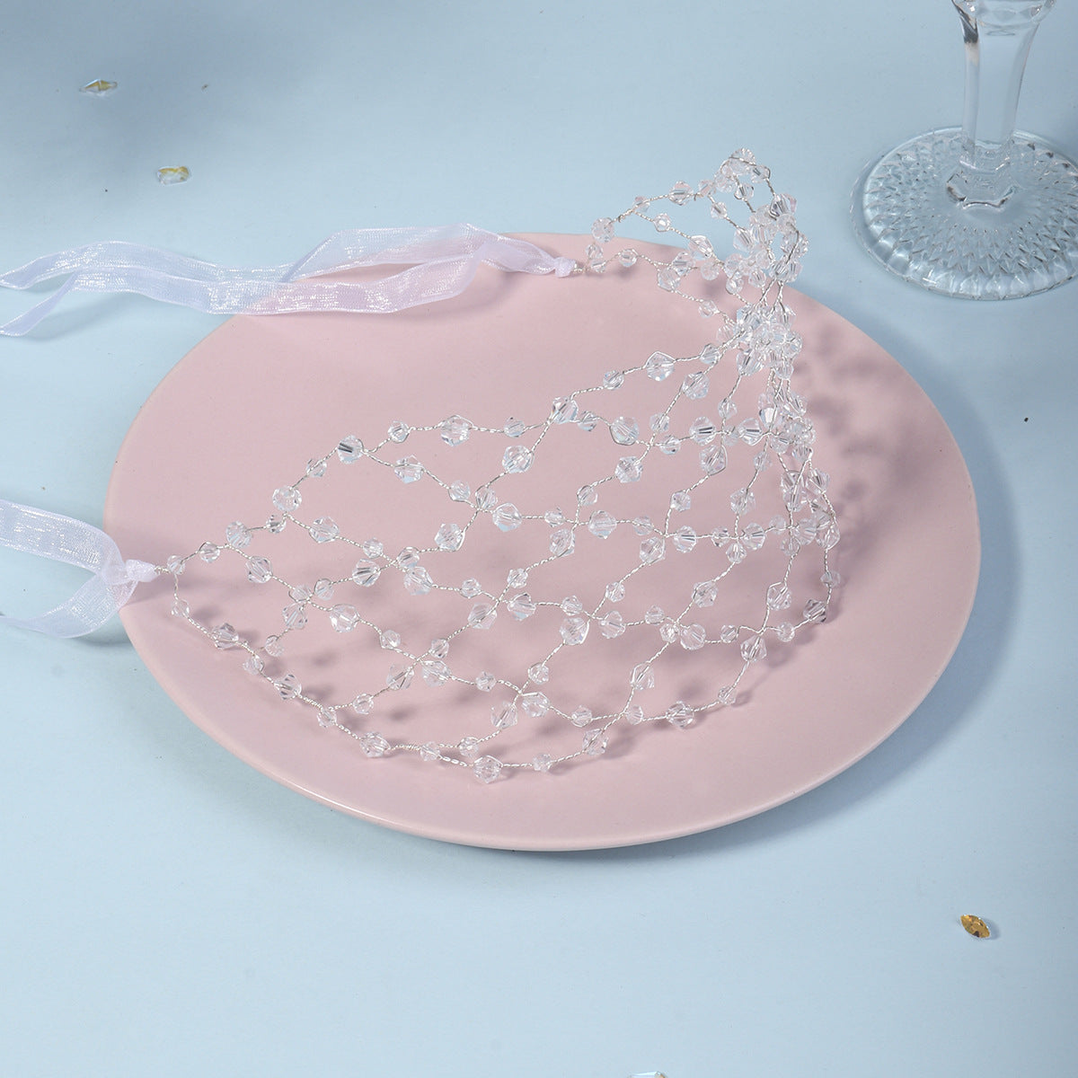 Handmade pearl mesh pressed hair headpiece