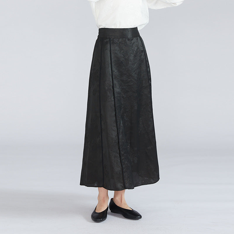 Mulberry silk shantung yarn jacquard elastic high waist wide swing skirt