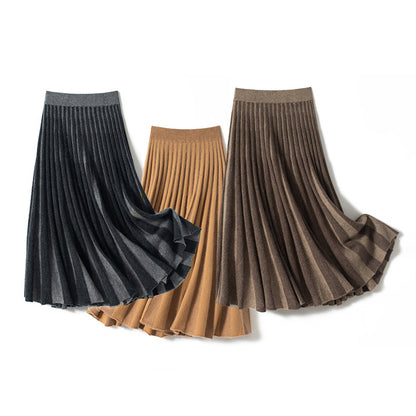 A-version pleated heavyweight thickened two-tone cashmere knitted skirt