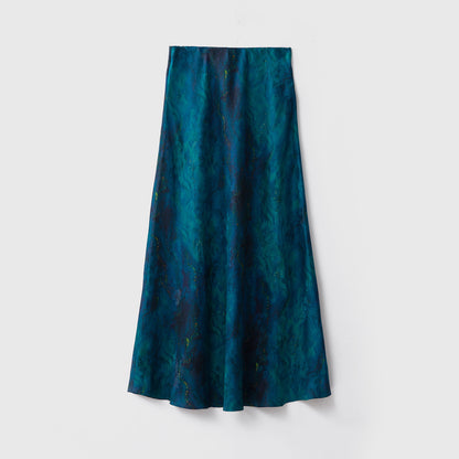 Silk flower Luo Xiangyun yarn skirt female deep sea blue fishtail skirt slim 100 mulberry silk dress skirt