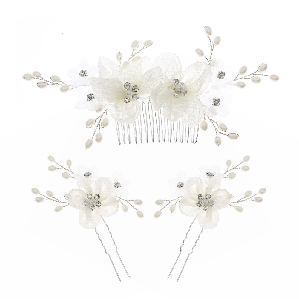 Simulation fabric flower handmade hair comb