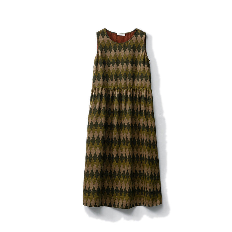 Silk Xiangyunsha round neck with pockets printed loose vest skirt for women new mulberry silk long vest skirt