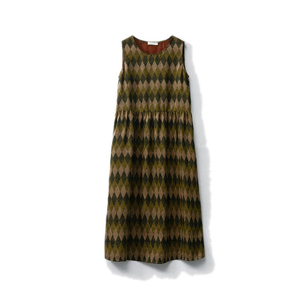 Silk Xiangyunsha round neck with pockets printed loose vest skirt for women new mulberry silk long vest skirt