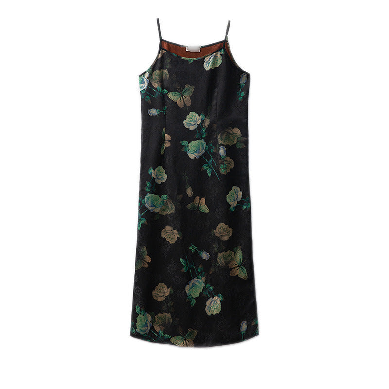 Mulberry silk side zipper bottoming suspender dress