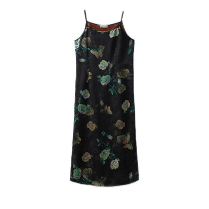 Mulberry silk side zipper bottoming suspender dress