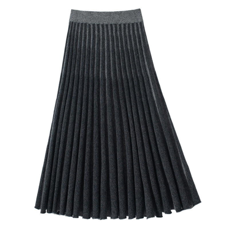 A-version pleated heavyweight thickened two-tone cashmere knitted skirt